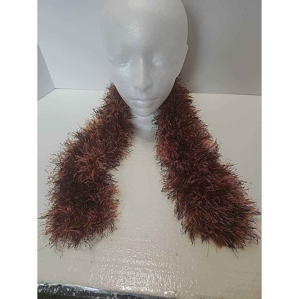 Handmade Eyelash Knit Scarf Brown Copper‎ Bronze Fuzzy Textured Winter Accessory